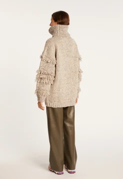 Montagut Pulls-Pull gros col roulé à franges - Sage 11-Gris clair