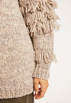 Montagut Pulls-Pull gros col roulé à franges - Sage 11-Gris clair
