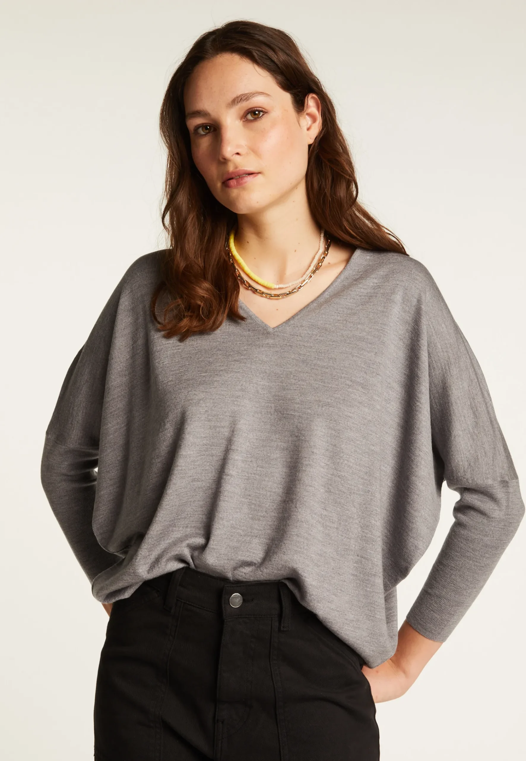 Montagut Les Incontournables | Pulls-Pull laine manches chauves-souris - Boxe 09-Gris moyen