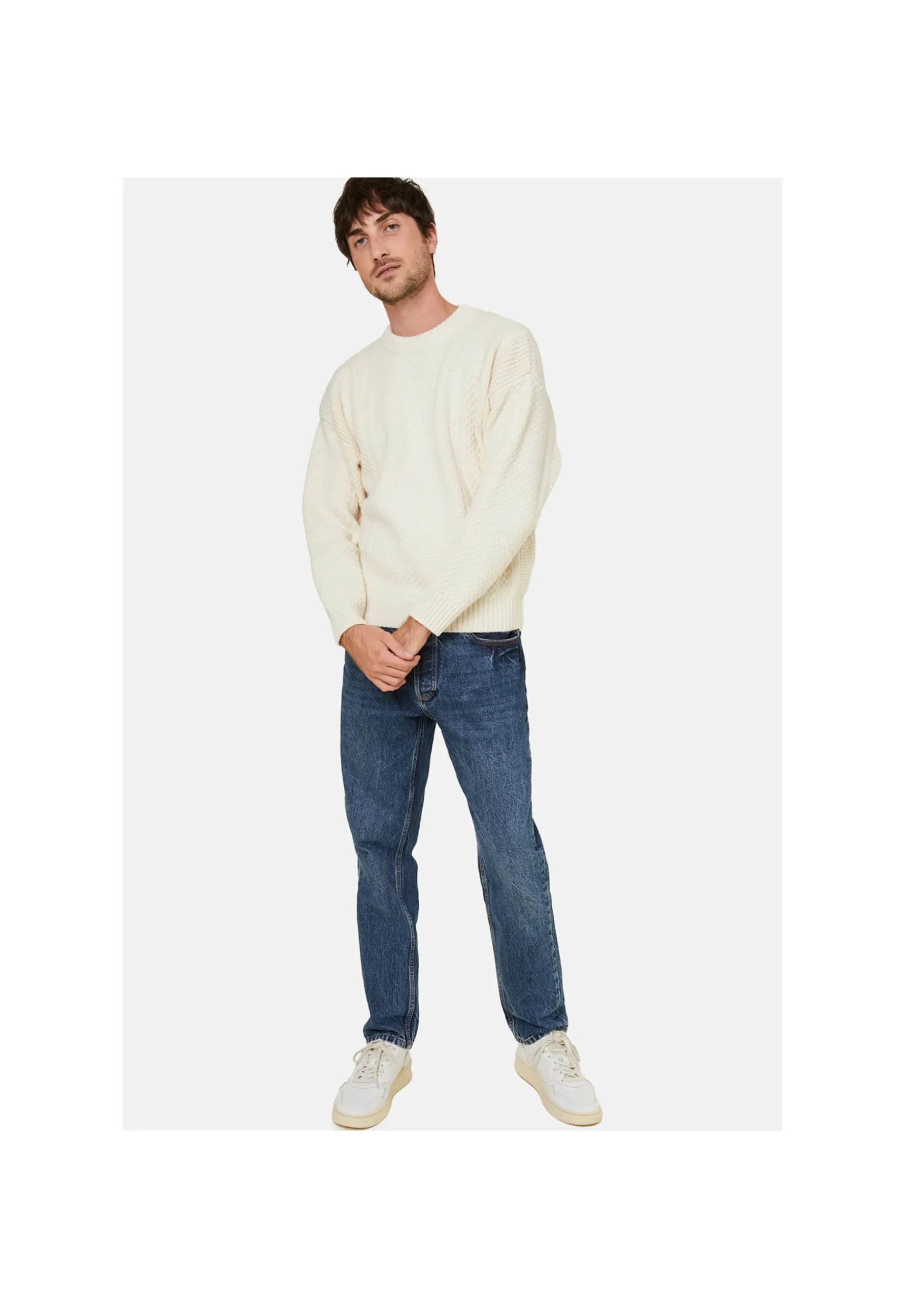 Montagut Pulls-Pull maille gaufrée en laine et cachemire - Fall 82-Ecru