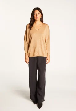 Montagut Pulls-Pull manches chauve-souris en laine et lurex - Boxe Lux 88-Camel
