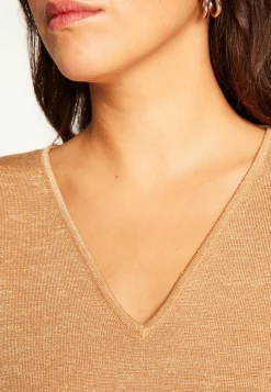 Montagut Pulls-Pull manches chauve-souris en laine et lurex - Boxe Lux 88-Camel