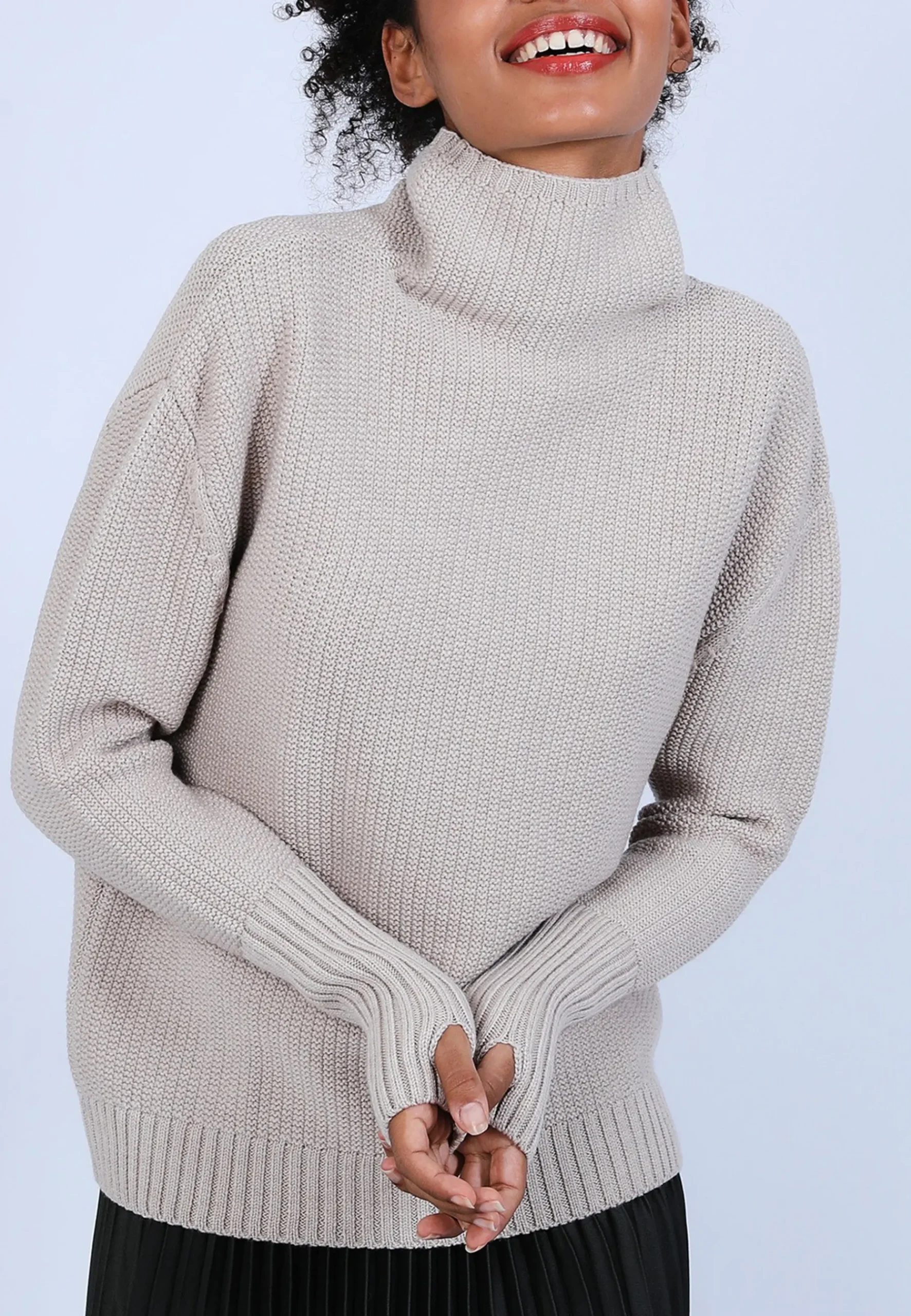 Montagut Pulls-Pull manches extra longues en laine mérinos - Solane 13-Beige moyen