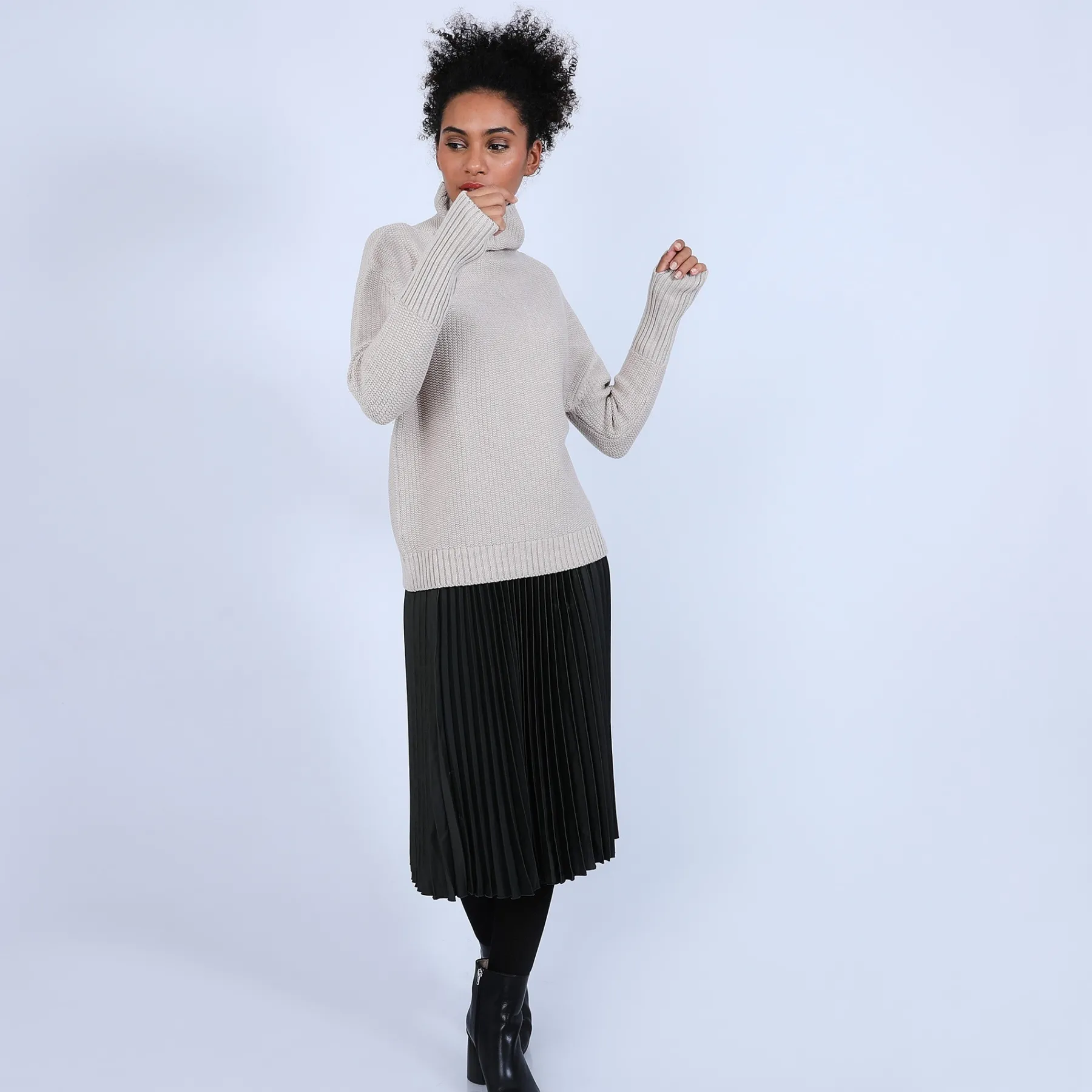 Montagut Pulls-Pull manches extra longues en laine mérinos - Solane 13-Beige moyen