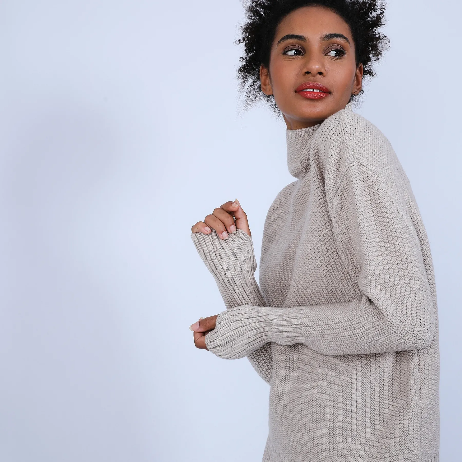 Montagut Pulls-Pull manches extra longues en laine mérinos - Solane 13-Beige moyen