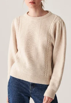 Montagut Pulls-Pull manches raglan en laine cocon et maille torsadée - Carlotta 82-Ecru