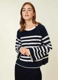 Montagut Pulls-Pull marinière en cachemire à manches ample - Gaelle 05-Bleu marine