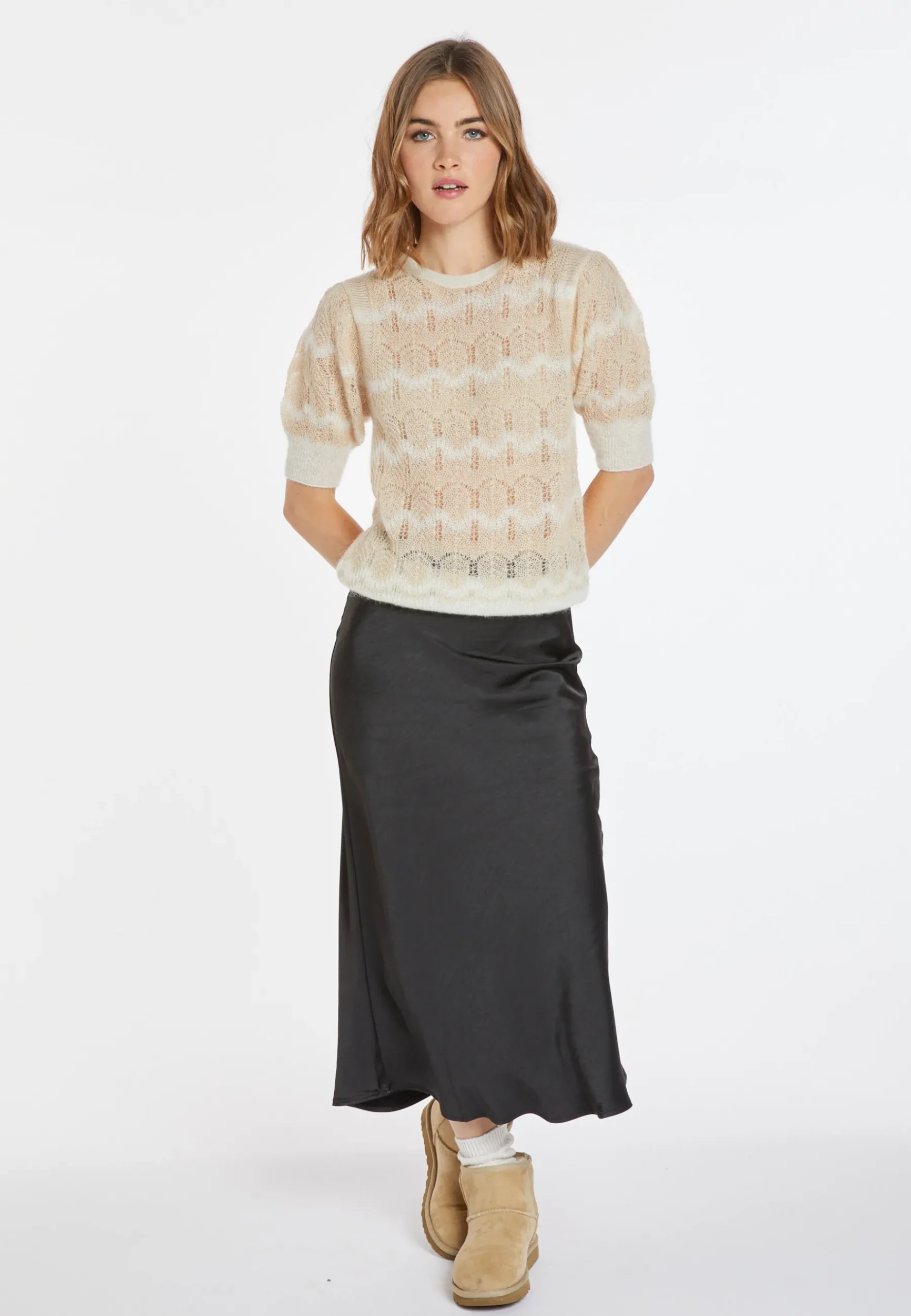 Montagut Pulls-Pull mohair manches ballon - Cosmos 82-Ecru