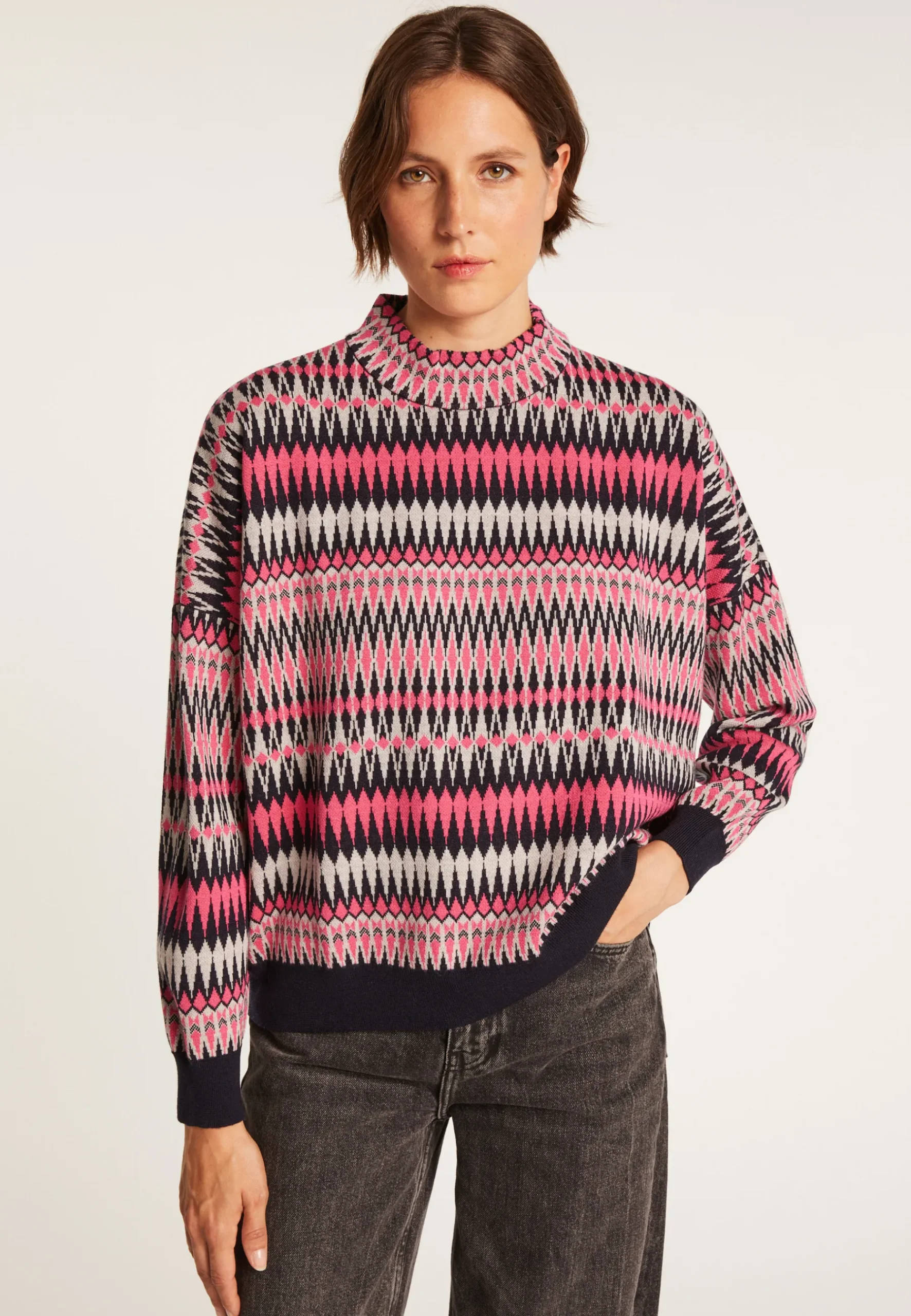 Montagut Pulls-Pull motifs aztèques en laine - Fidji 05-Bleu marine
