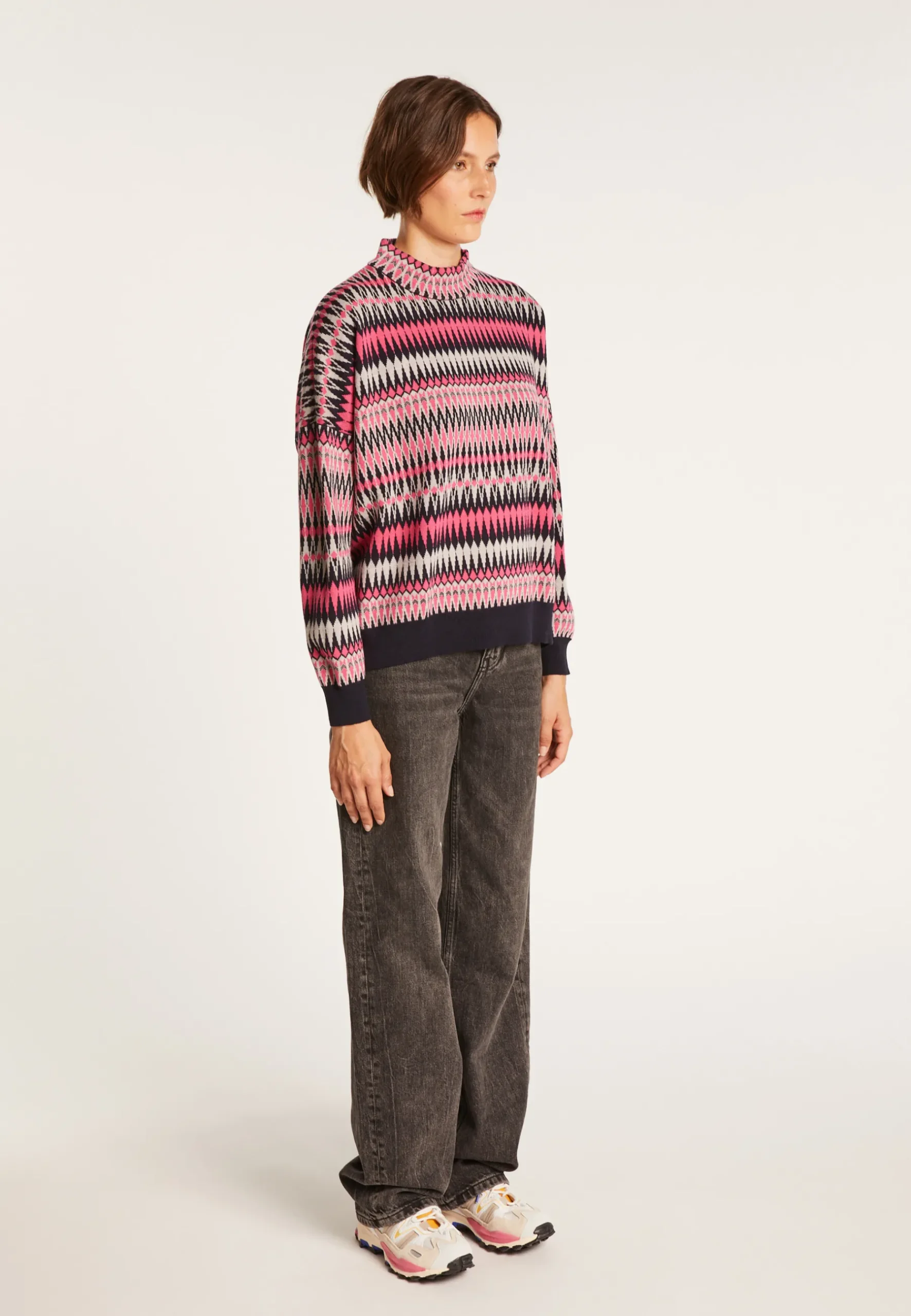 Montagut Pulls-Pull motifs aztèques en laine - Fidji 05-Bleu marine