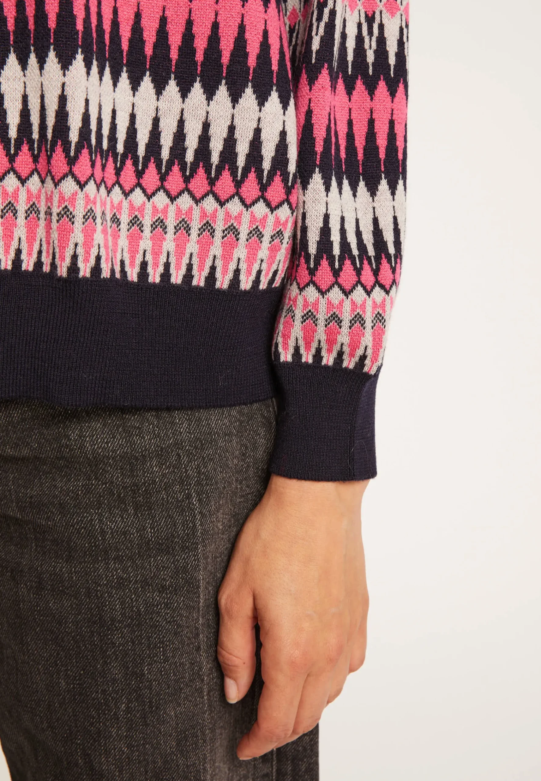 Montagut Pulls-Pull motifs aztèques en laine - Fidji 05-Bleu marine