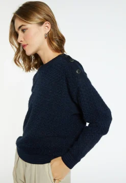 Montagut Pulls-Pull motifs chevron en laine - Coralise 05-Bleu marine