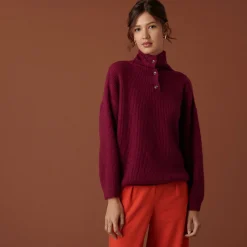 Montagut Pulls-Pull oversize boutonné en mohair - Clea 51-Bordeaux