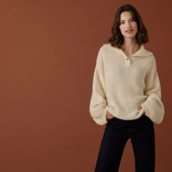 Montagut Pulls-Pull oversize boutonné en mohair - Clea 82-Ecru