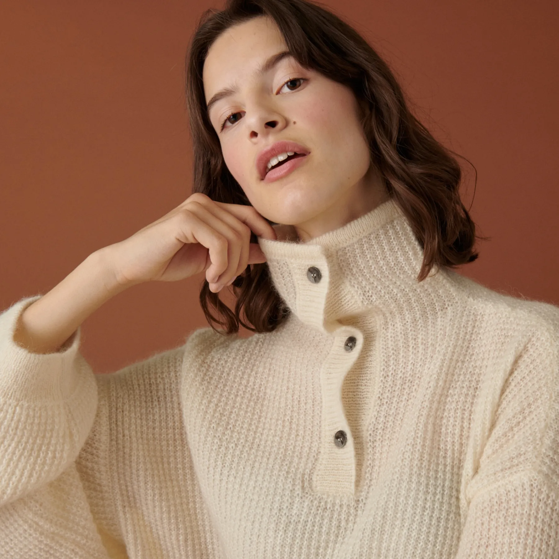 Montagut Pulls-Pull oversize boutonné en mohair - Clea 82-Ecru
