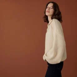 Montagut Pulls-Pull oversize boutonné en mohair - Clea 82-Ecru