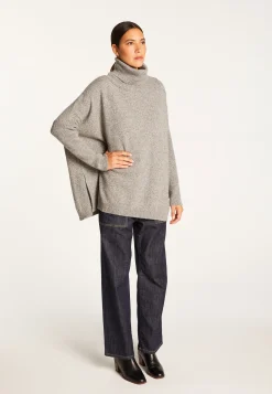Montagut Les Incontournables-Pull oversize col roulé laine et cachemire - Clara 09-Gris moyen