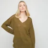 Montagut Pulls-Pull oversize col V en lin - Tiphaine 83-Kaki