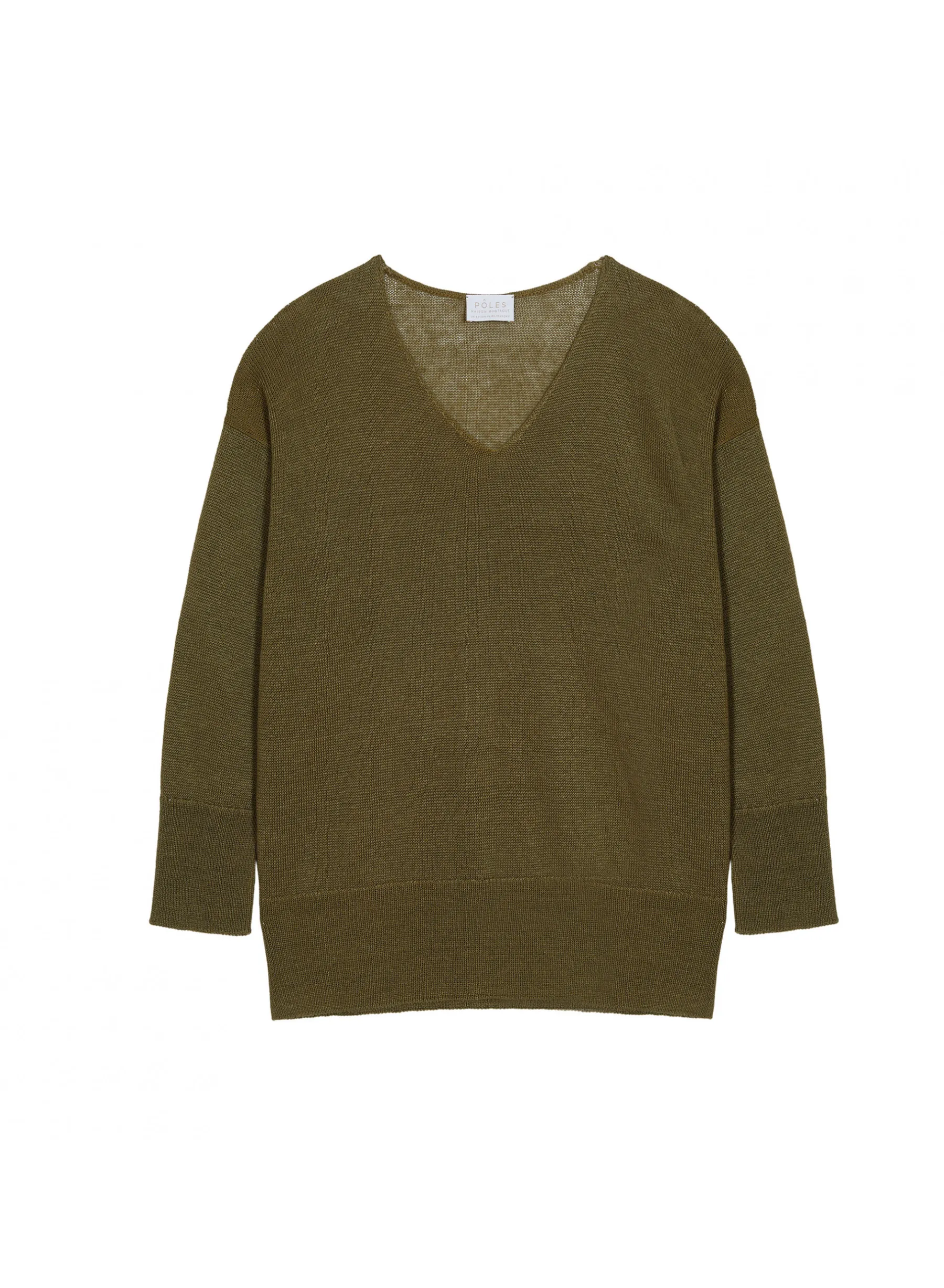 Montagut Pulls-Pull oversize col V en lin - Tiphaine 83-Kaki