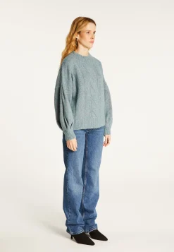 Montagut Pulls-Pull ras de cou chiné en laine mélangée - Laetitia 06-Bleu moyen