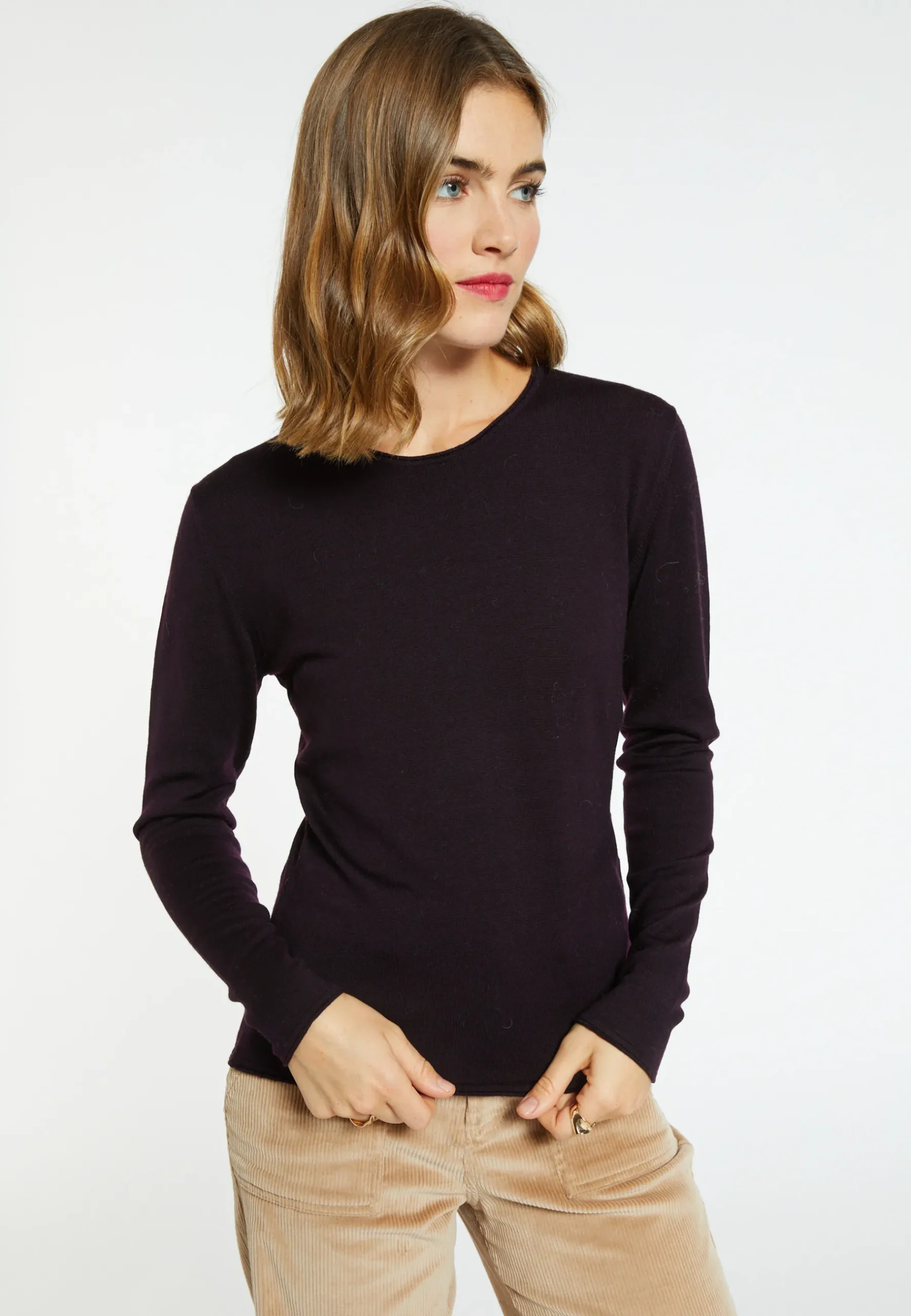 Montagut Pulls-Pull ras du cou en laine - Bourse 18-Violet foncé
