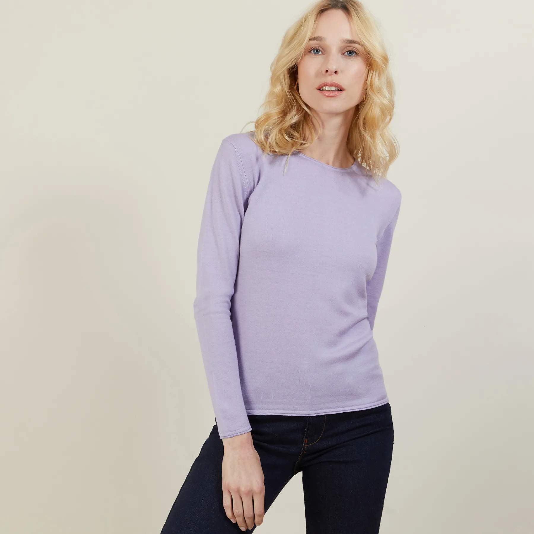Montagut Pulls-Pull ras du cou en laine - Bourse 16-Violet clair