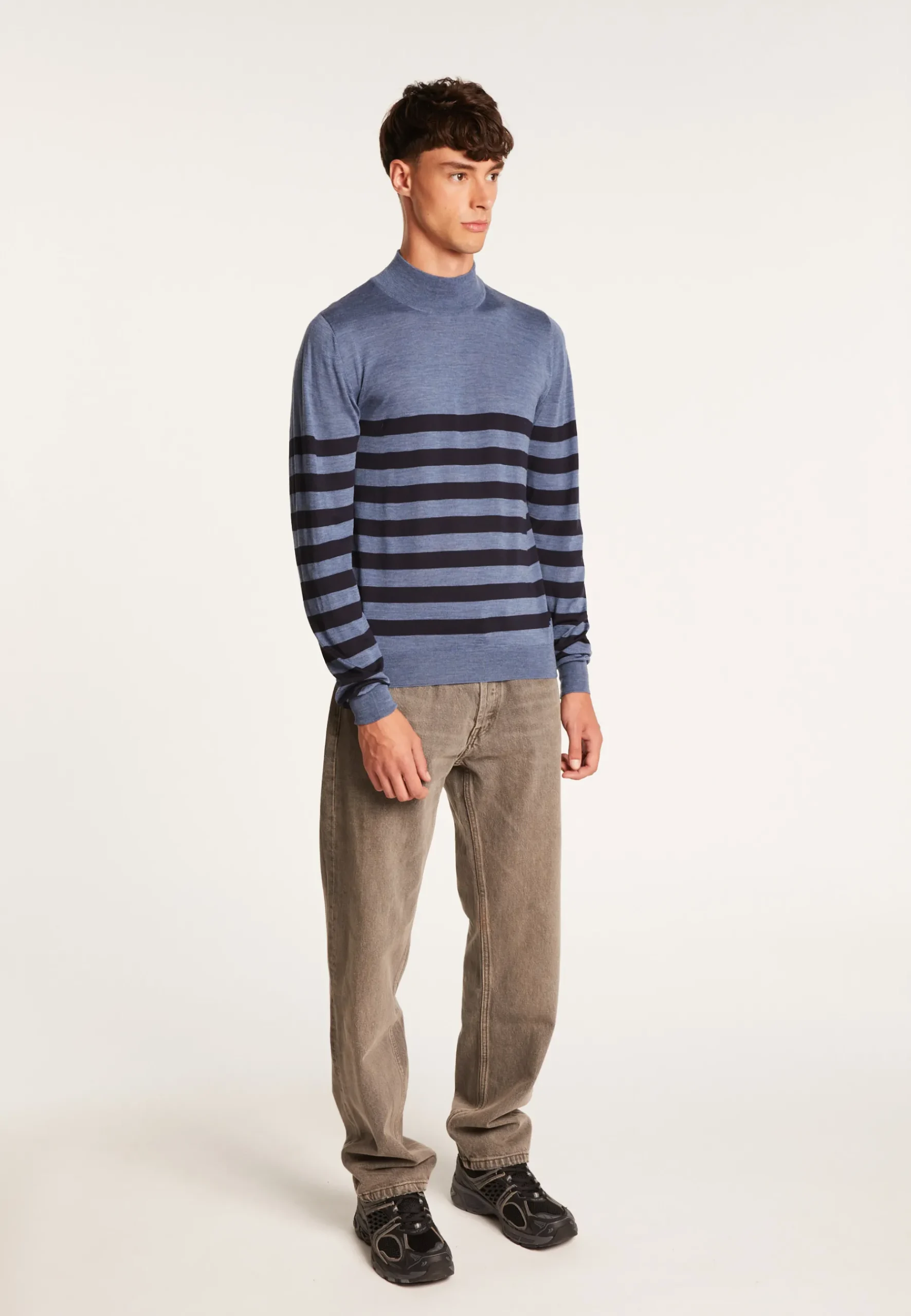 Montagut Pulls-Pull rayé col montant en laine - Lazaar 05-Bleu marine