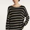 Montagut Pulls-Pull rayé col rond en lin flammé - Mariah 01-Noir