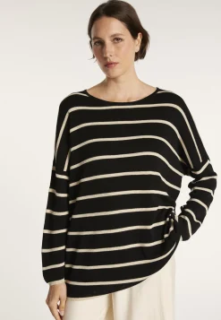 Montagut Pulls-Pull rayé col rond en lin flammé - Mariah 01-Noir