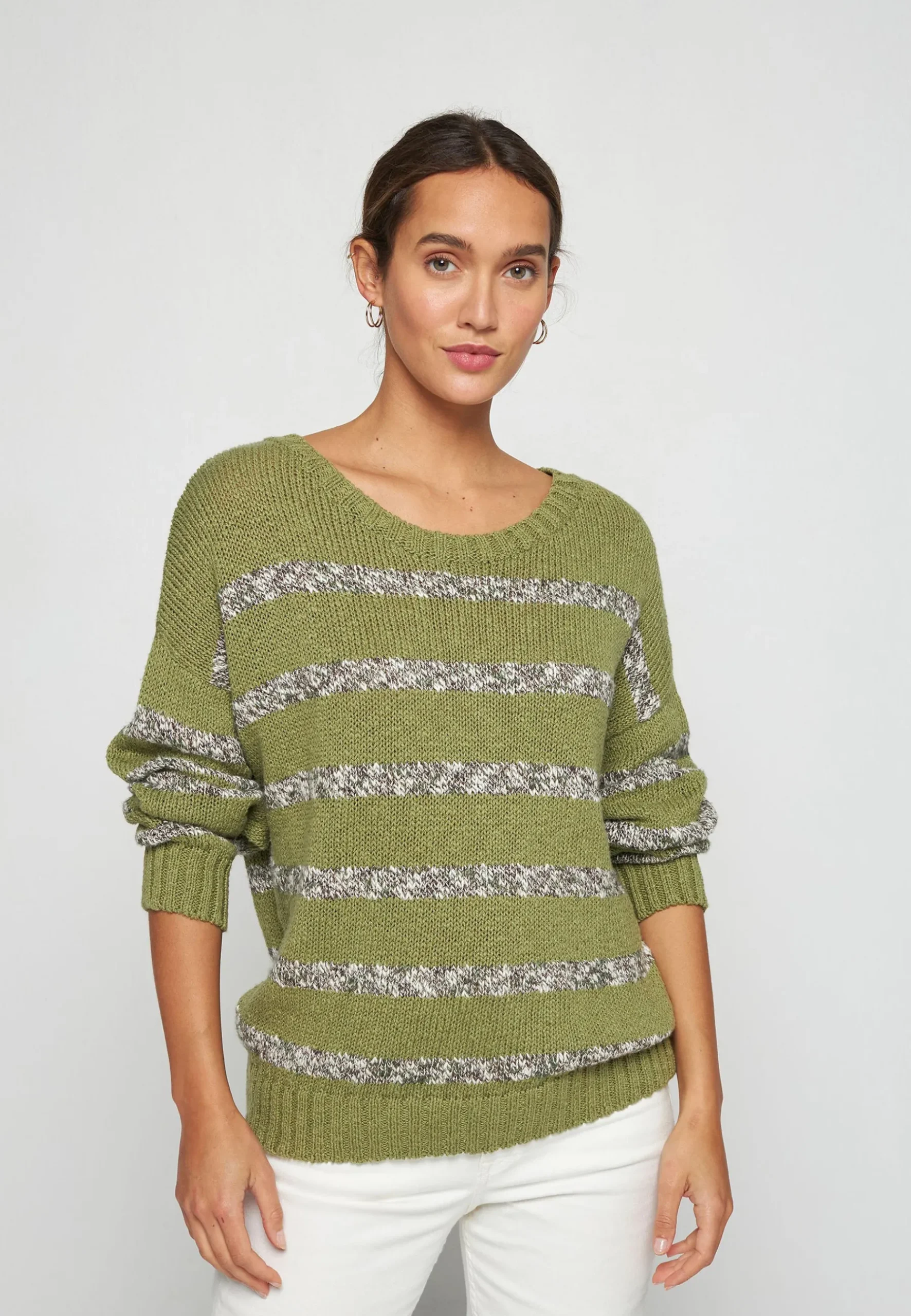 Montagut Pulls-Pull rayé en coton et lin - Thildie 22-Vert moyen