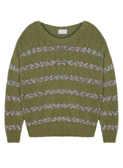 Montagut Pulls-Pull rayé en coton et lin - Thildie 22-Vert moyen