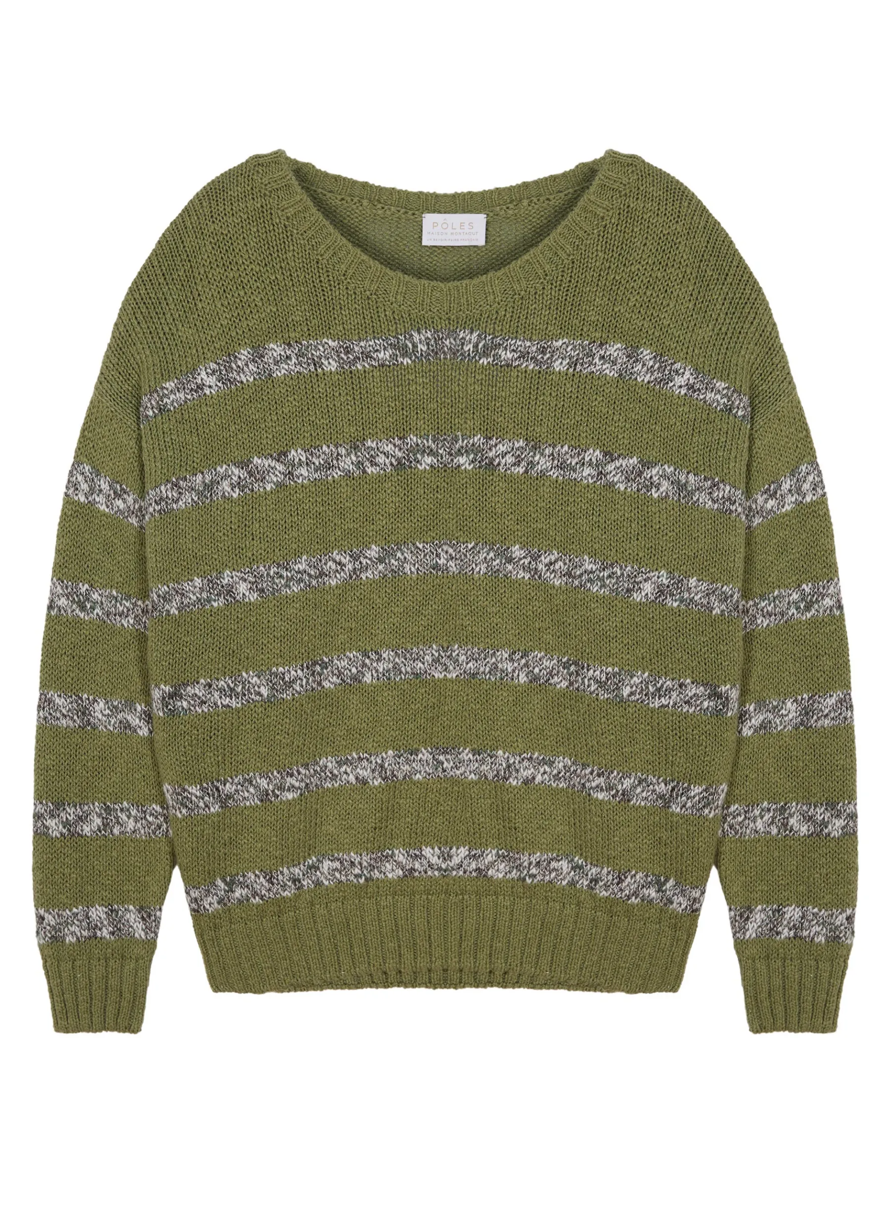 Montagut Pulls-Pull rayé en coton et lin - Thildie 22-Vert moyen