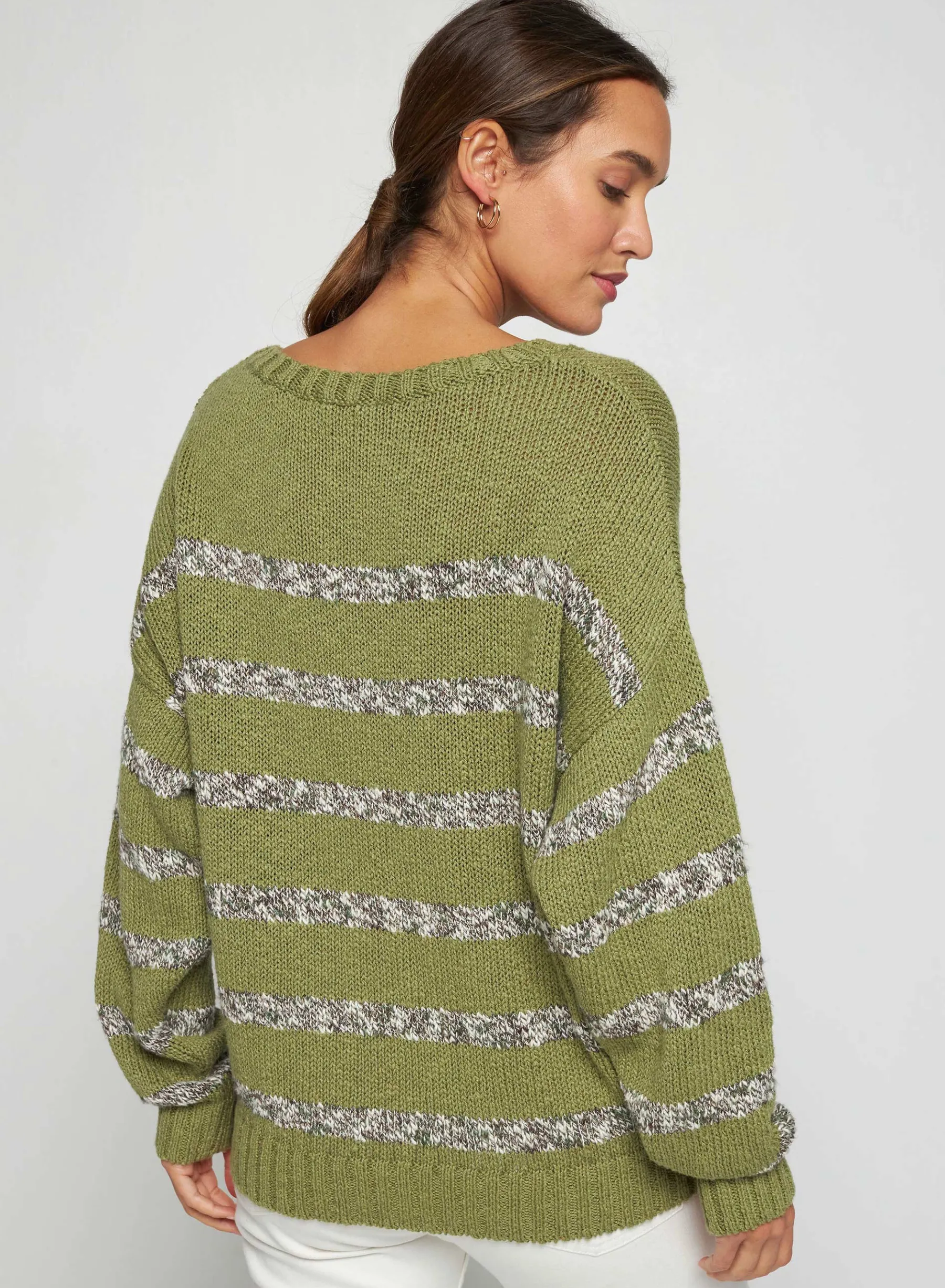 Montagut Pulls-Pull rayé en coton et lin - Thildie 22-Vert moyen