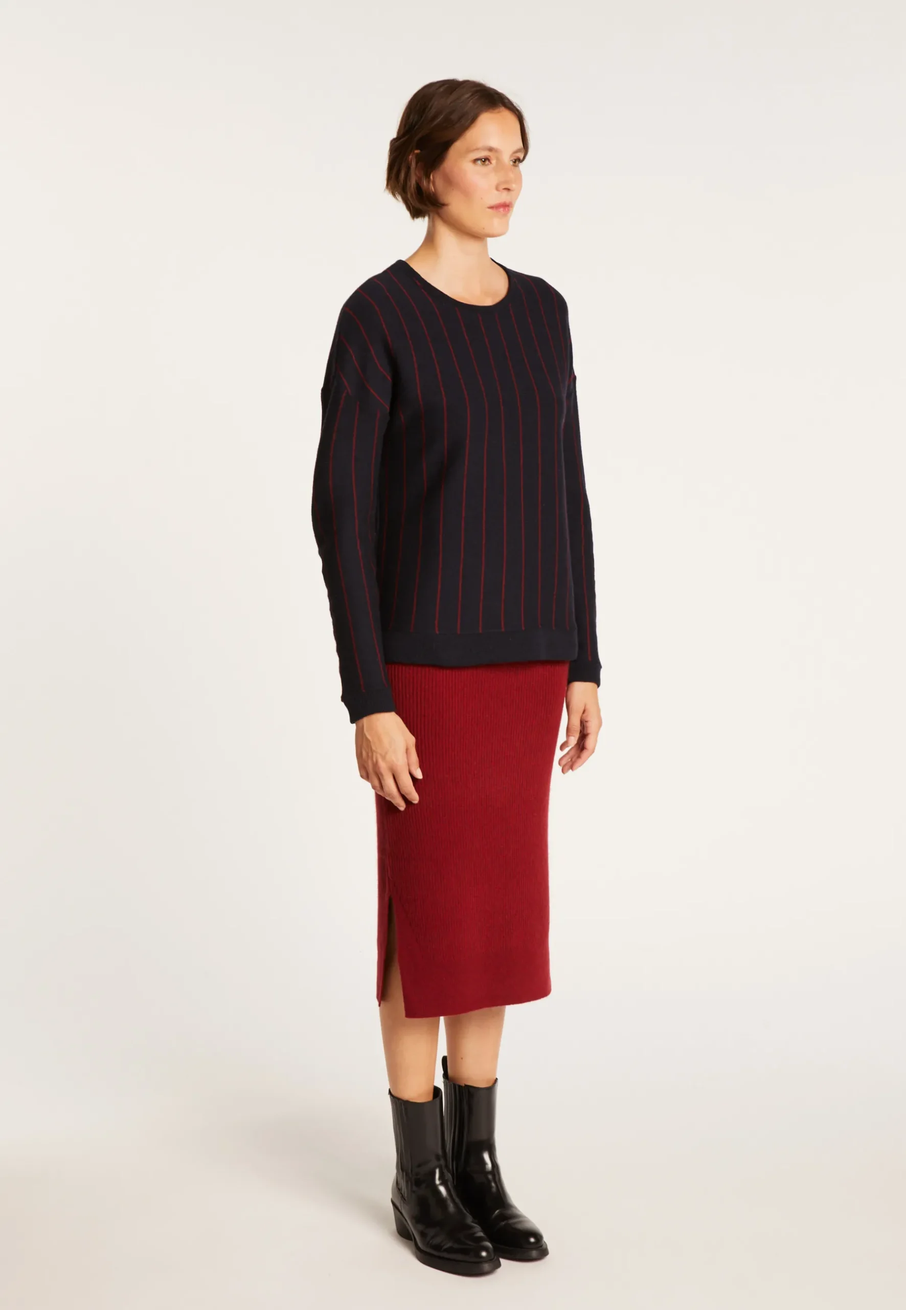 Montagut Pulls-Pull rayures tennis en laine et coton - Eternel 05-Bleu marine