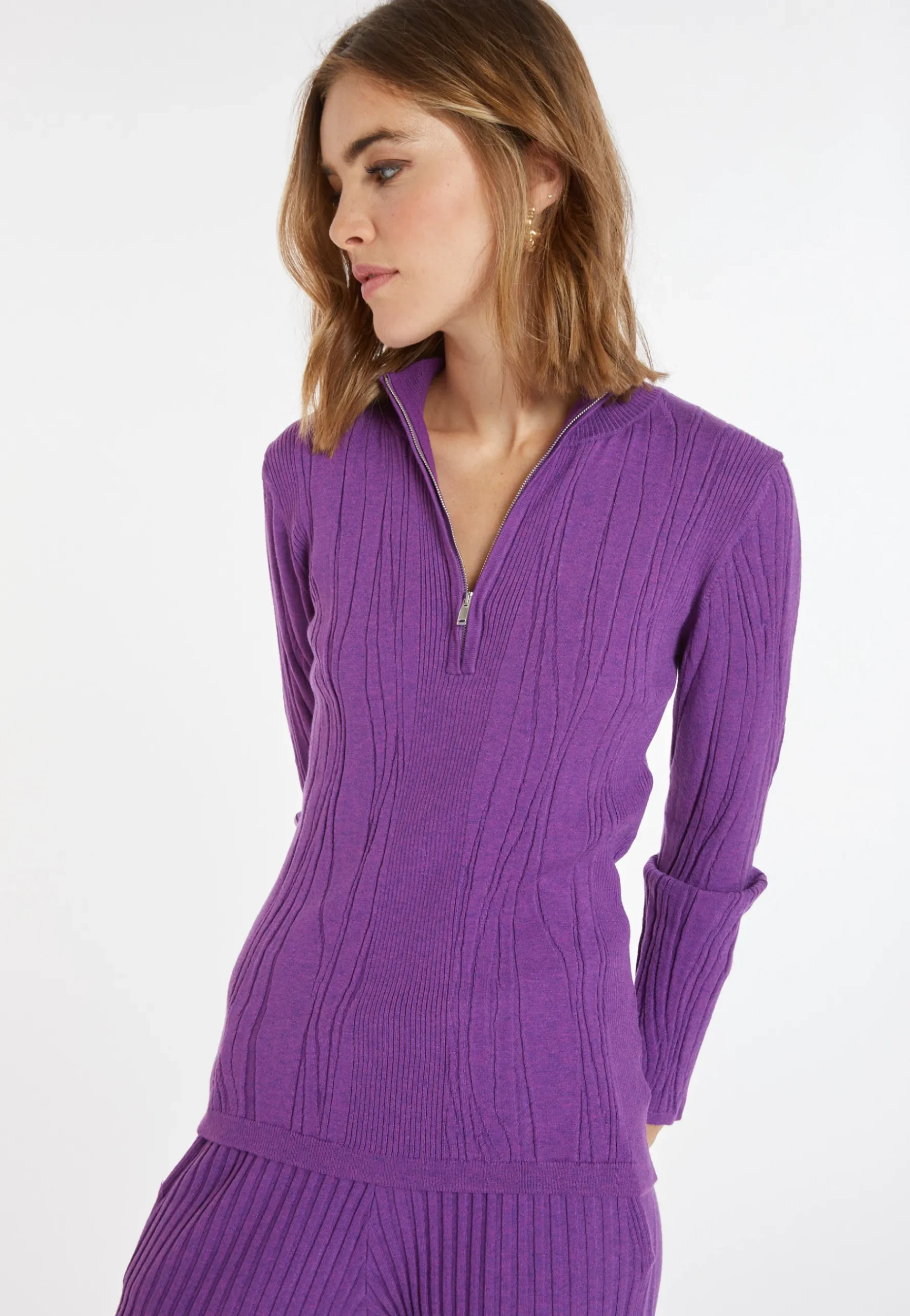 Montagut Pulls-Pull zippé en laine mélangée - Cacilda 17-Violet
