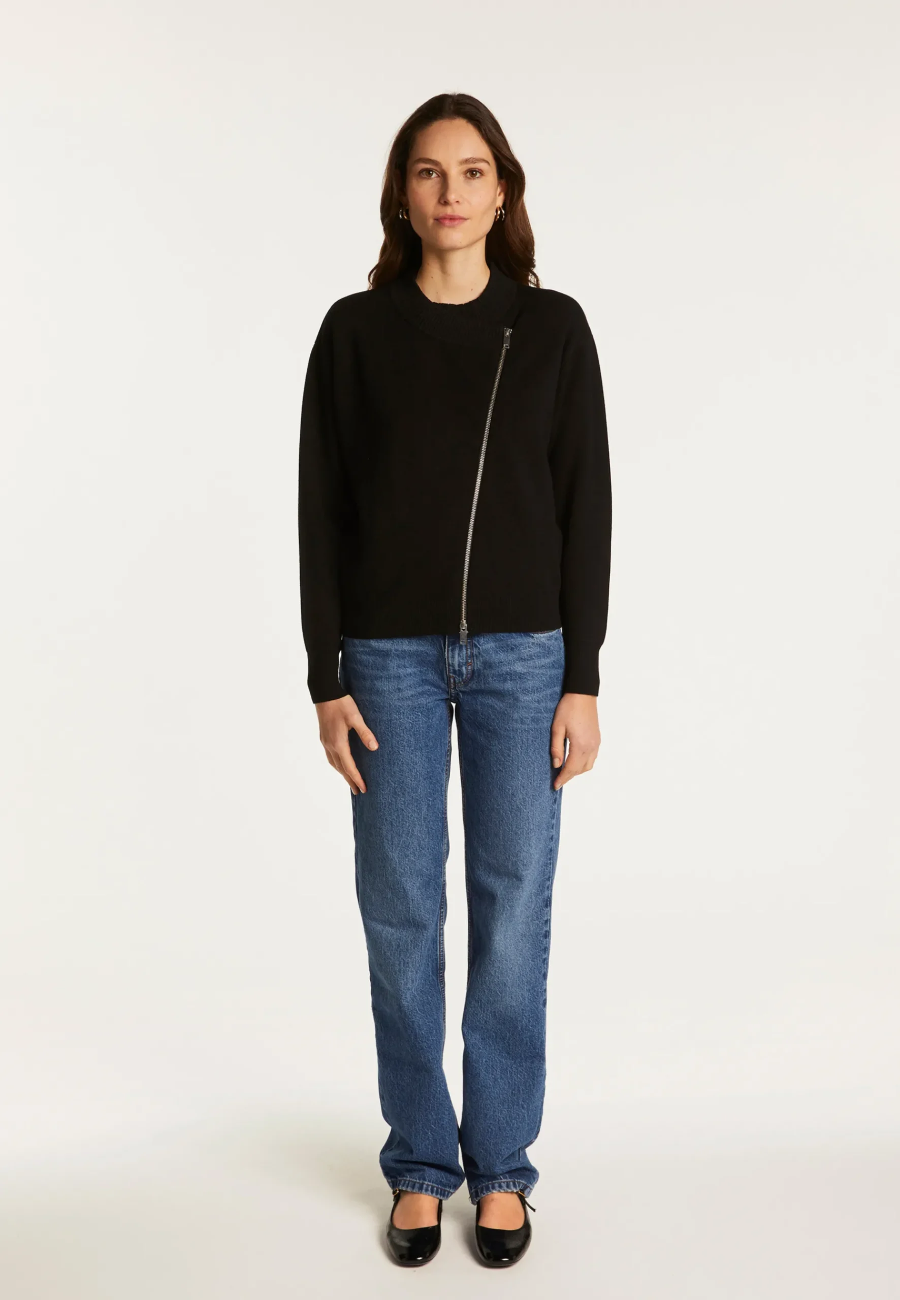Montagut Pulls-Pull zippé en laine mélangée - Freya 01-Noir