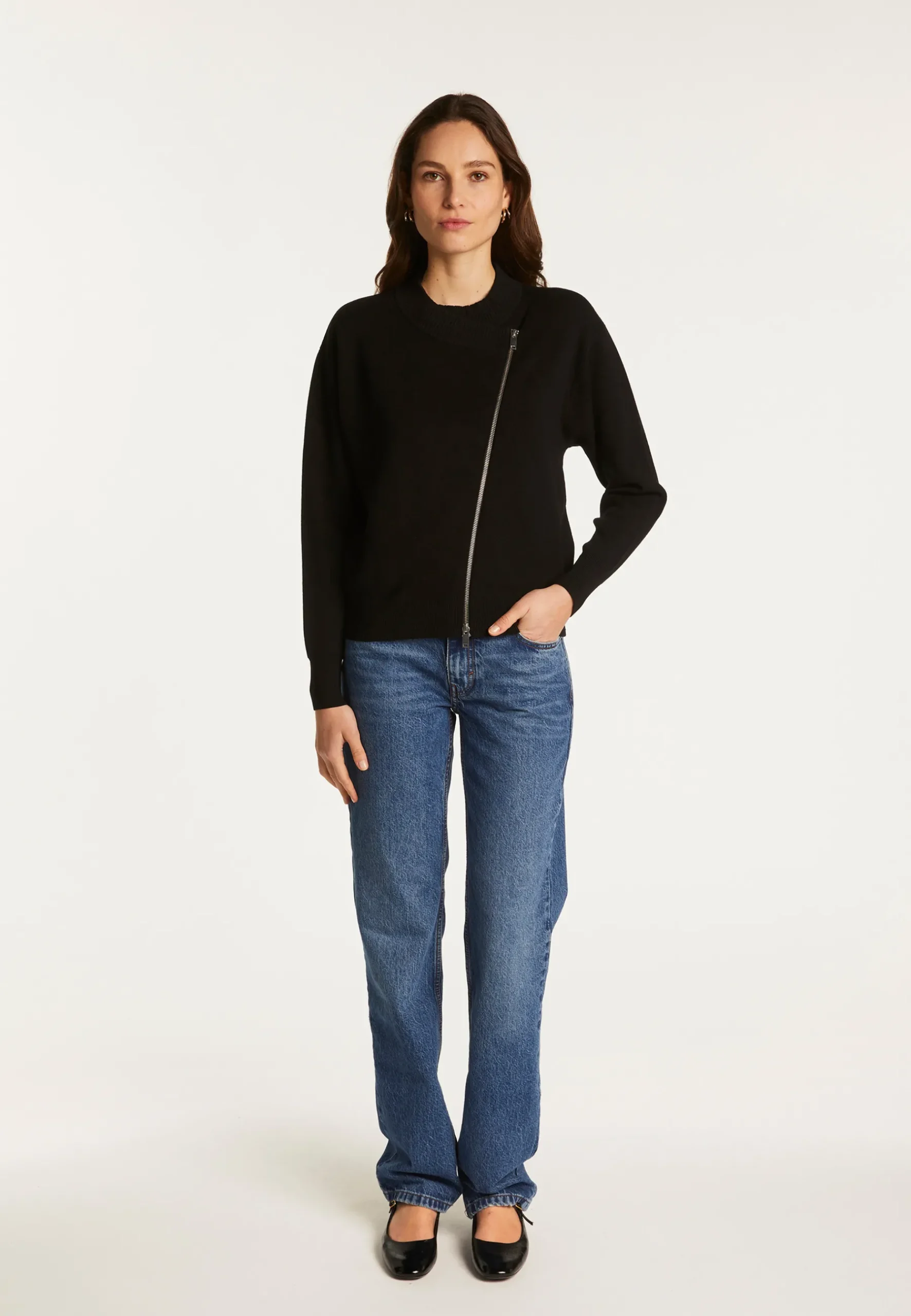 Montagut Pulls-Pull zippé en laine mélangée - Freya 01-Noir