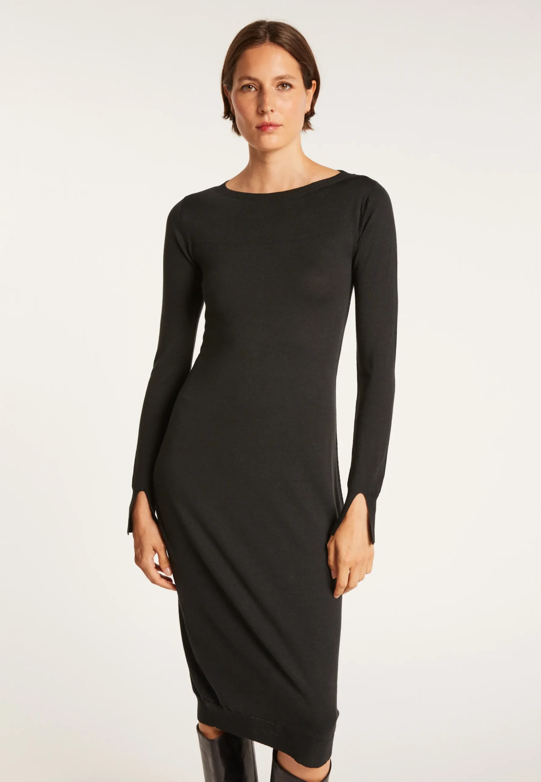 Montagut Jupes Et Robes-Robe en laine et soie fente dos - Epopée 10-Gris foncé