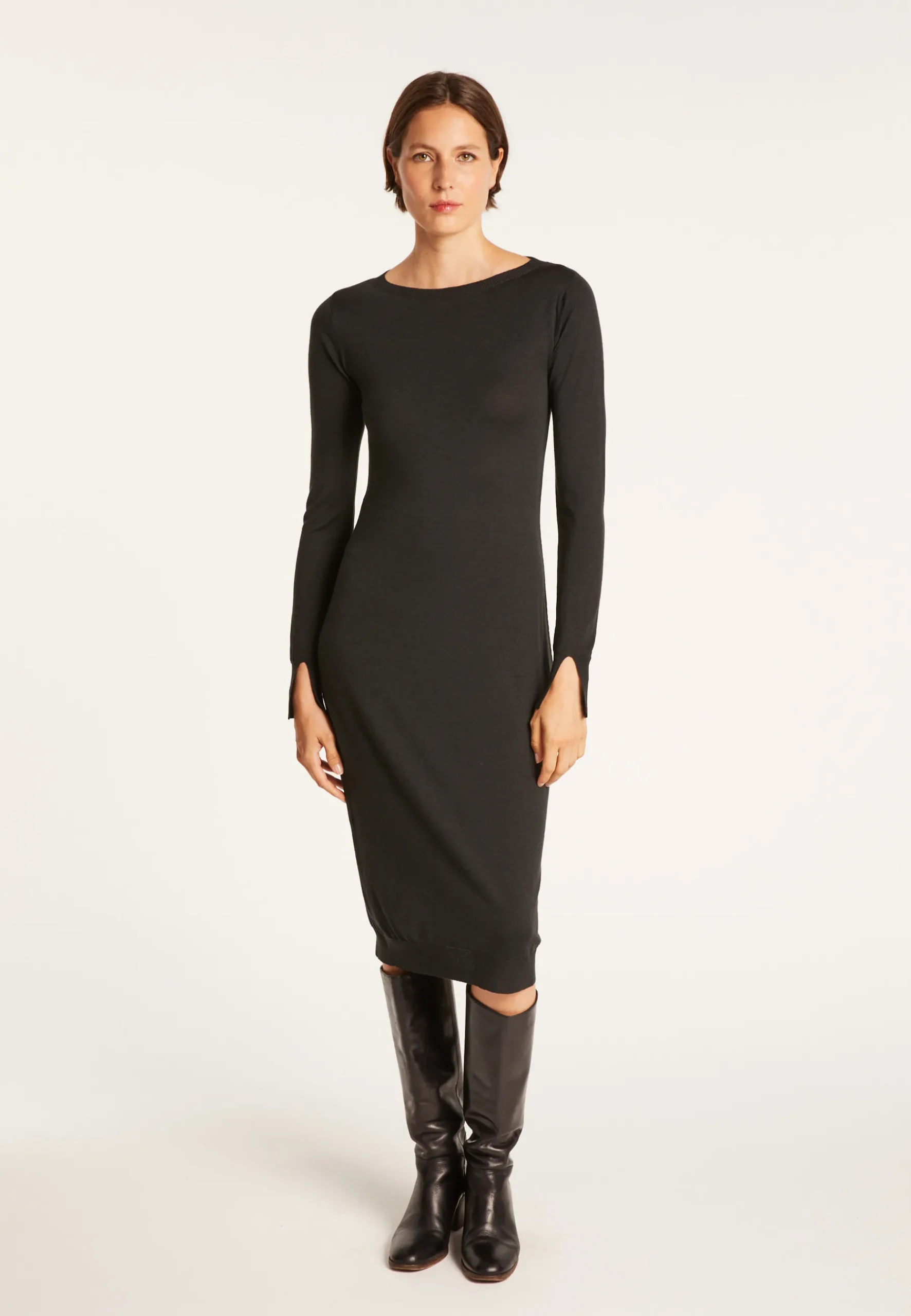 Montagut Jupes Et Robes-Robe en laine et soie fente dos - Epopée 10-Gris foncé