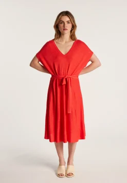 Montagut Jupes Et Robes-Robe fluide en lin flammé - Layla 52-Rouge