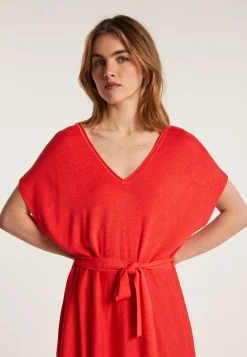 Montagut Jupes Et Robes-Robe fluide en lin flammé - Layla 52-Rouge