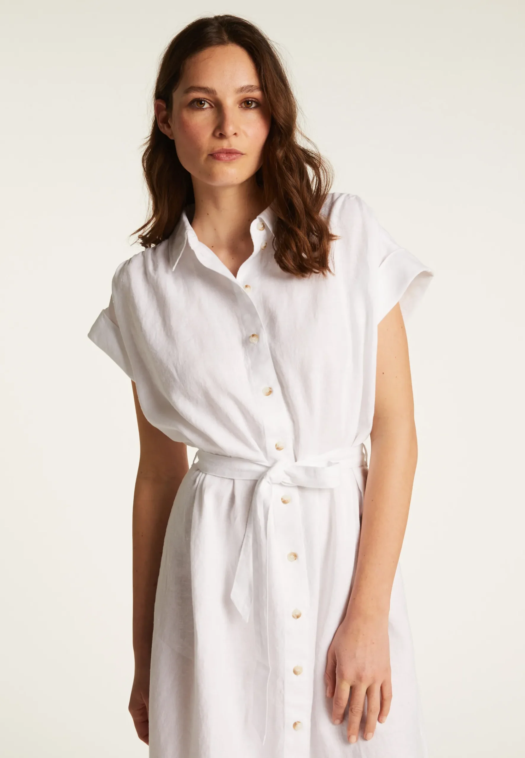 Montagut Jupes Et Robes-Robe manches longues en lin - Emy 82-Ecru