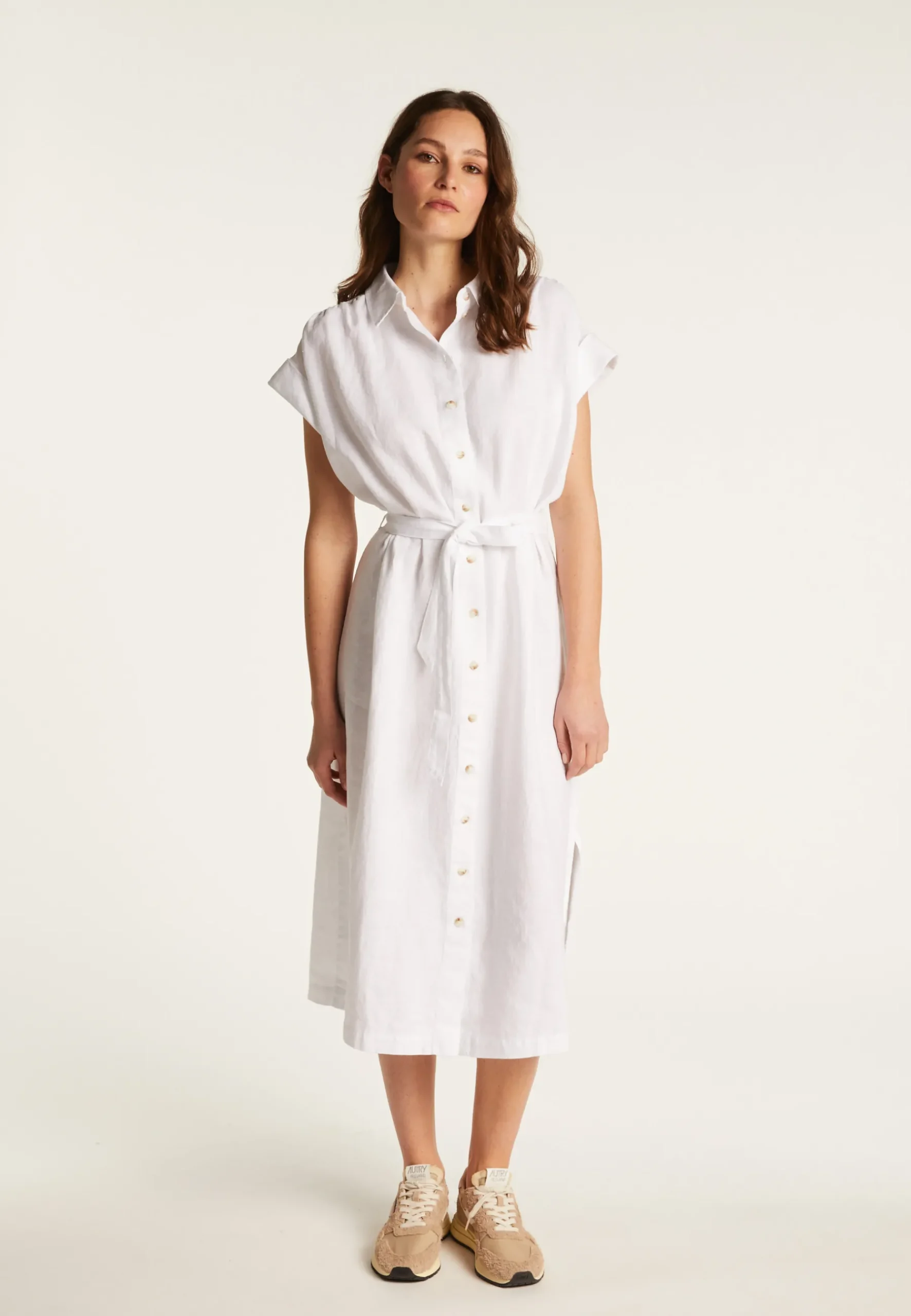 Montagut Jupes Et Robes-Robe manches longues en lin - Emy 82-Ecru