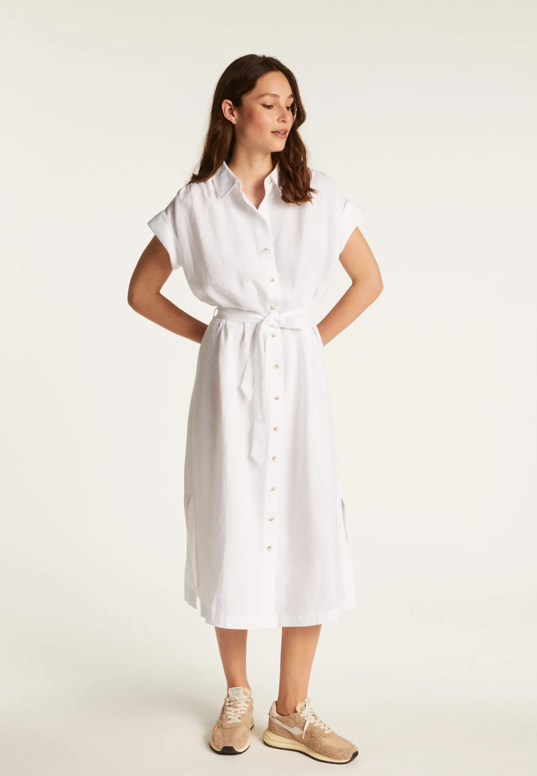 Montagut Jupes Et Robes-Robe manches longues en lin - Emy 82-Ecru