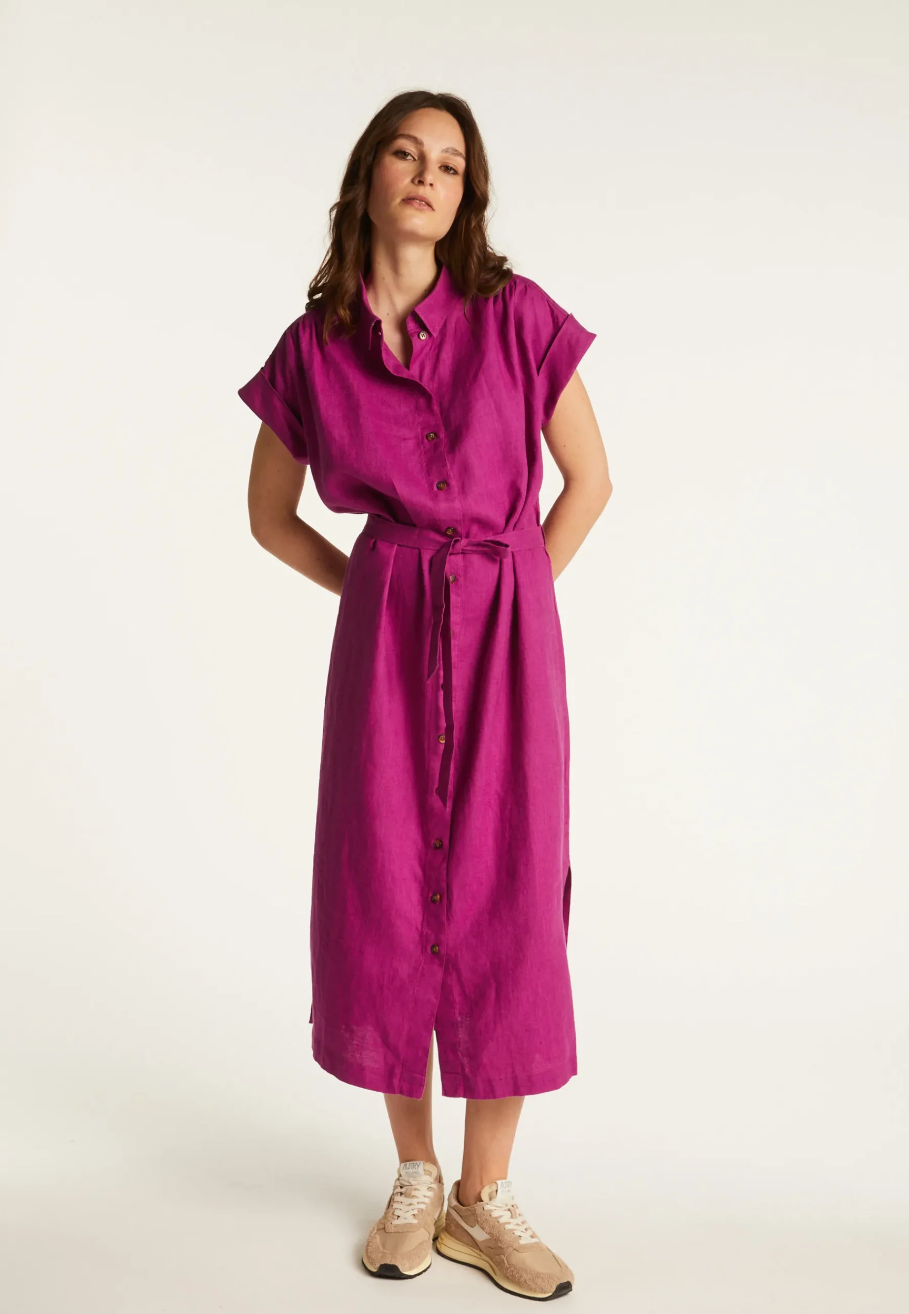 Montagut Jupes Et Robes-Robe manches longues en lin - Emy 16-Violet clair