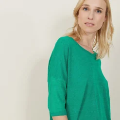 Montagut T-Shirts Et Débardeurs-T-shirt ample col rond en lin flammé - Mairena 22-Vert moyen