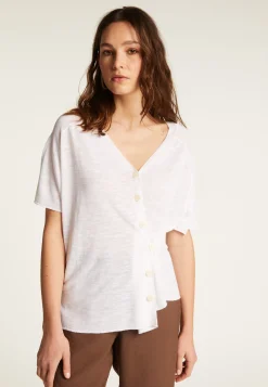 Montagut T-Shirts Et Débardeurs-T-shirt à boutons en lin flammé - Lily 82-Ecru