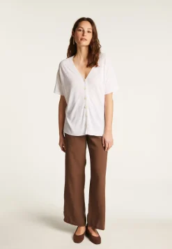 Montagut T-Shirts Et Débardeurs-T-shirt à boutons en lin flammé - Lily 82-Ecru