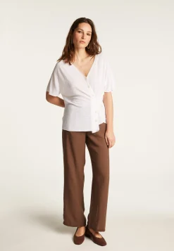 Montagut T-Shirts Et Débardeurs-T-shirt à boutons en lin flammé - Lily 82-Ecru