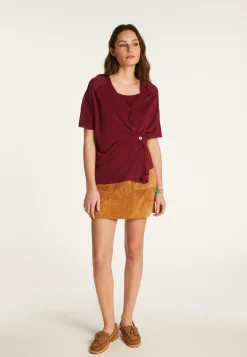 Montagut T-Shirts Et Débardeurs-T-shirt à boutons en lin flammé - Lily 51-Bordeaux